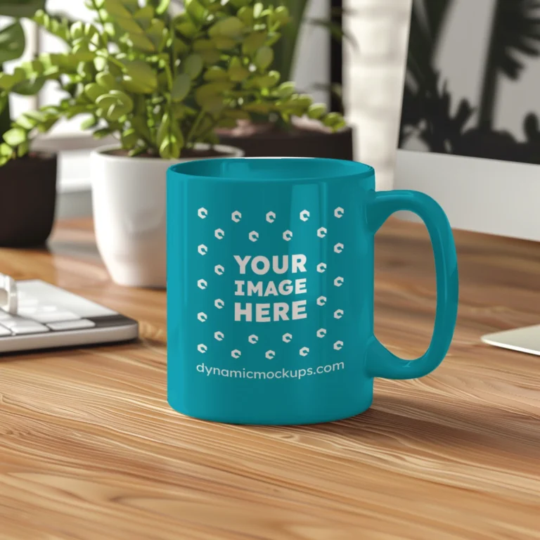 11oz Blank Teal Ceramic Coffee Mug Mockup Template