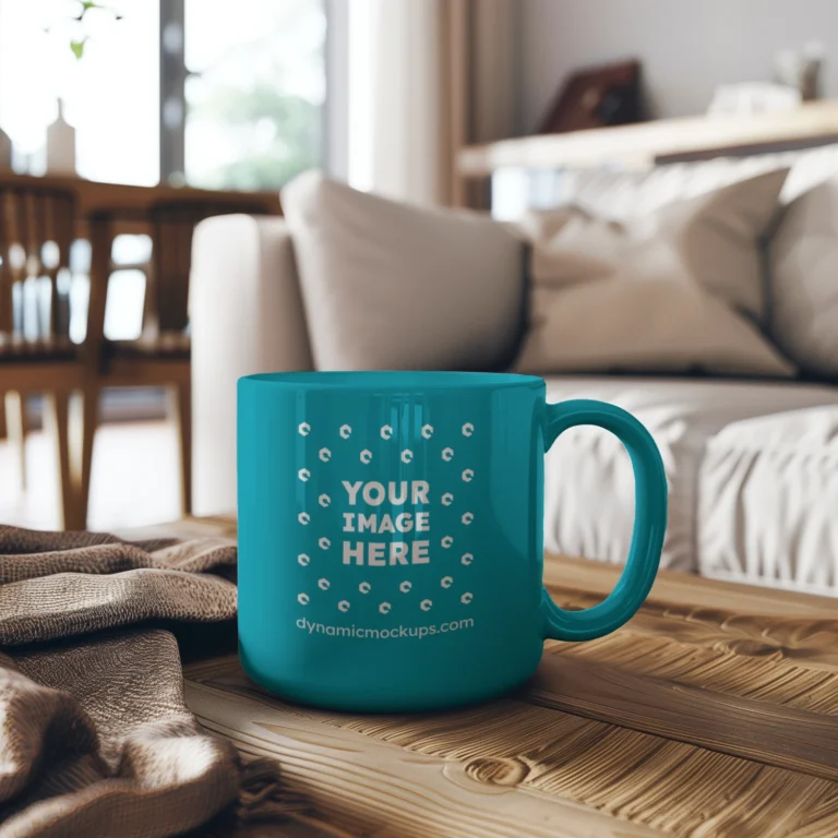 11oz Blank Teal Ceramic Coffee Mug Mockup Template