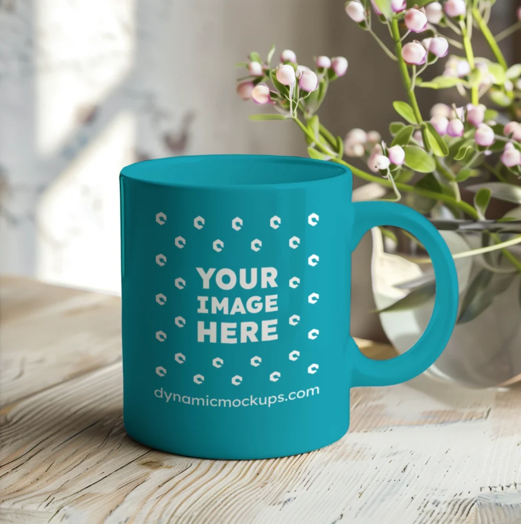 11oz Blank Teal Ceramic Coffee Mug Mockup Template