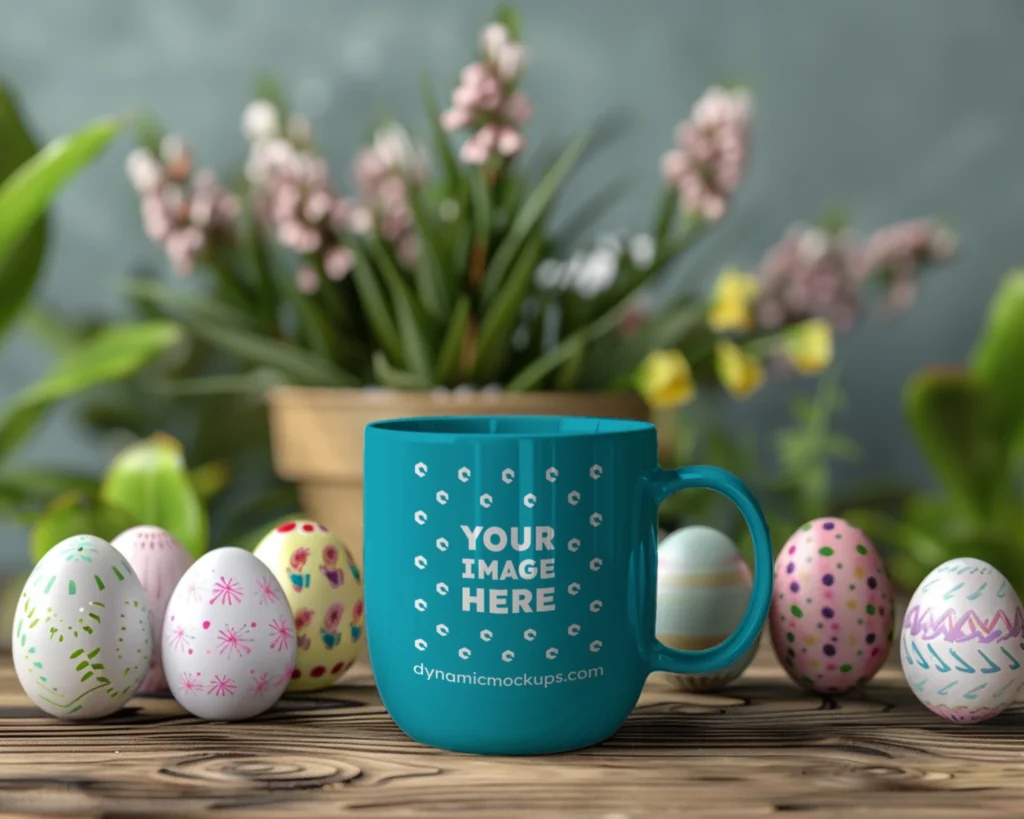 11oz Blank Teal Ceramic Coffee Mug Mockup Template