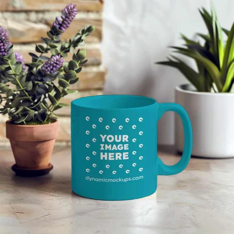 11oz Blank Teal Ceramic Coffee Mug Mockup Template