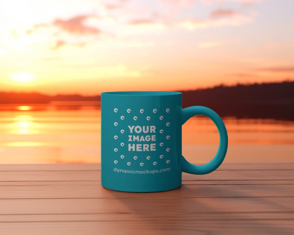 11oz Blank Teal Ceramic Coffee Mug Mockup Template