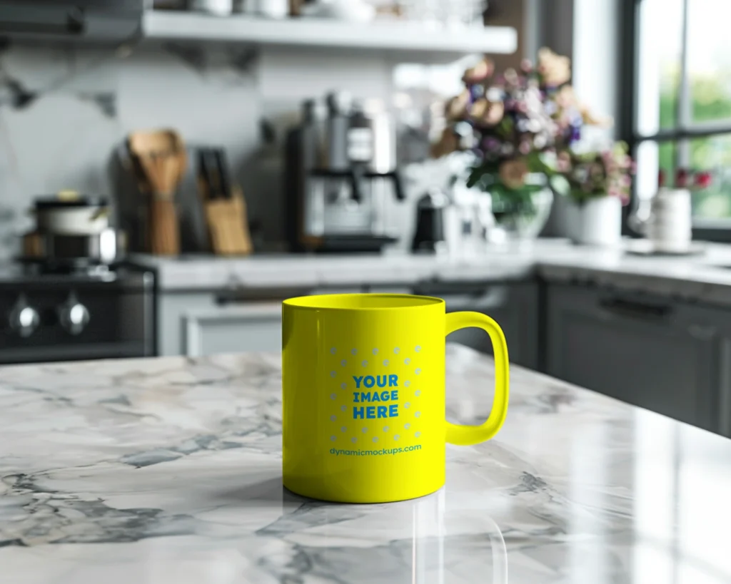 11oz Blank Yellow Ceramic Coffee Mug Mockup Template
