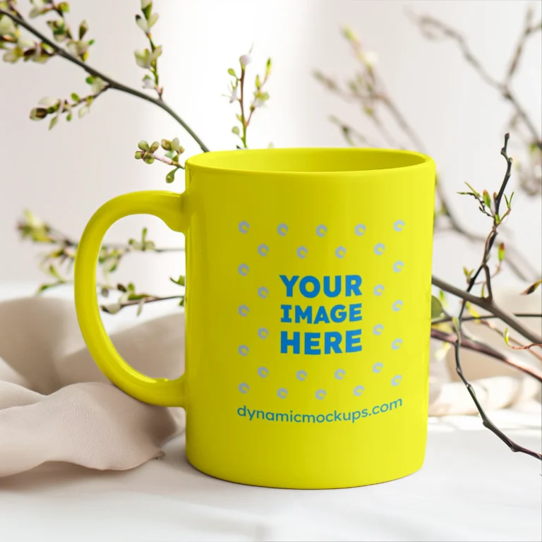 11oz Blank Yellow Ceramic Coffee Mug Mockup Template