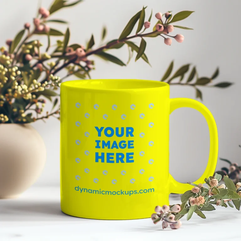 11oz Blank Yellow Ceramic Coffee Mug Mockup Template