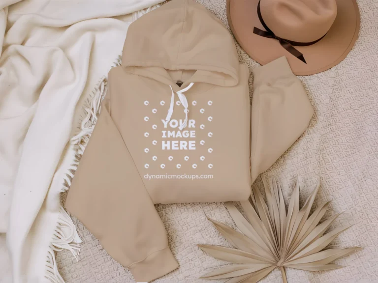 3D Wearing Beige Hoodie Mockup Front View Template