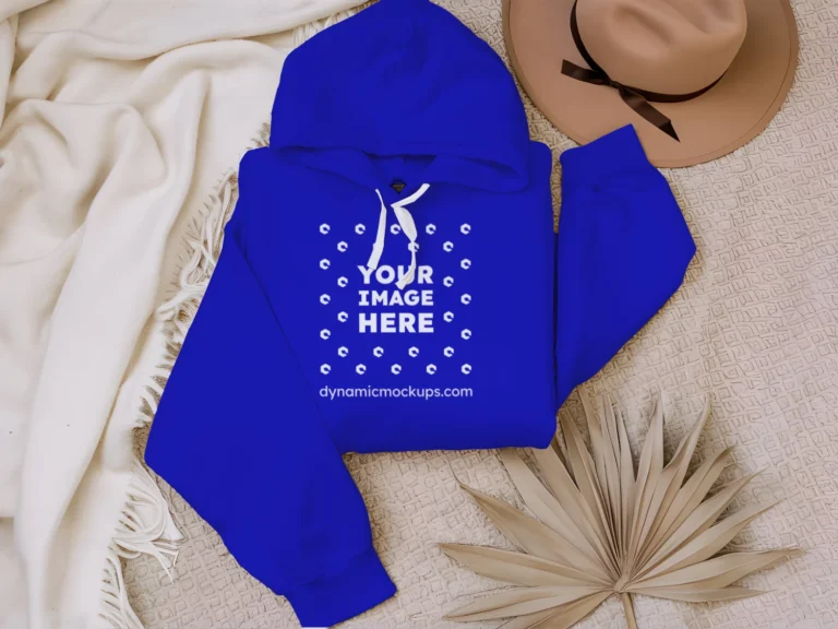 3D Wearing Blue Hoodie Mockup Front View Template