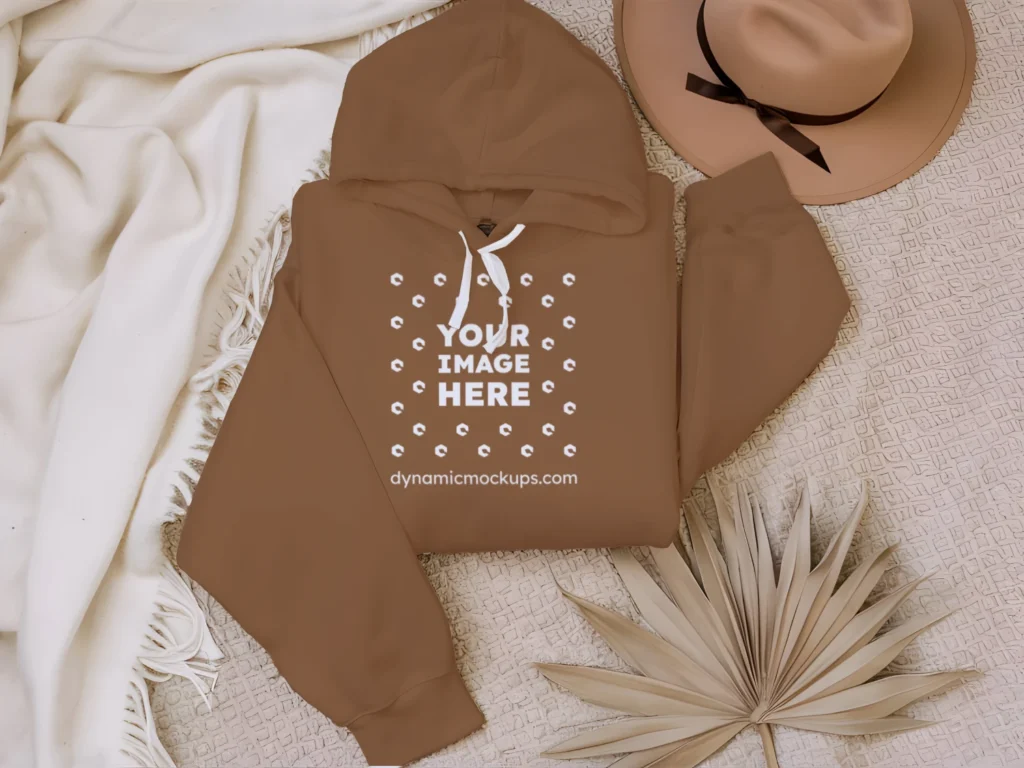 3D Wearing Brown Hoodie Mockup Front View Template