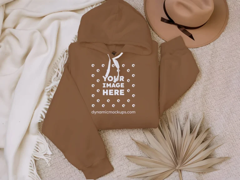 3D Wearing Brown Hoodie Mockup Front View Template