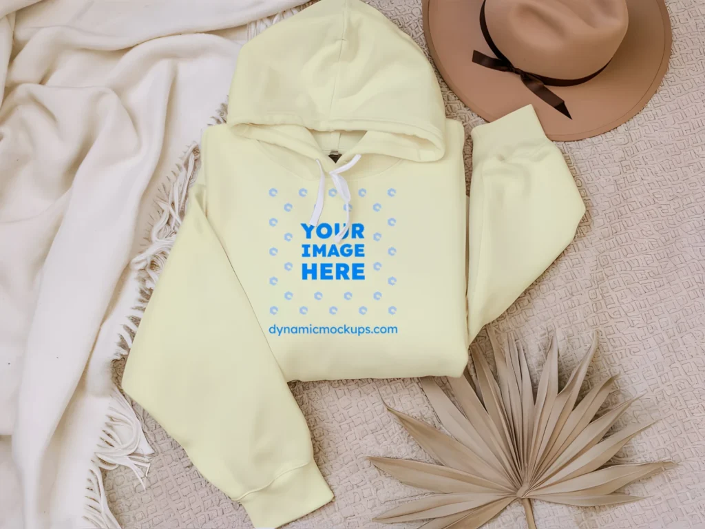 3D Wearing Cream Hoodie Mockup Front View Template