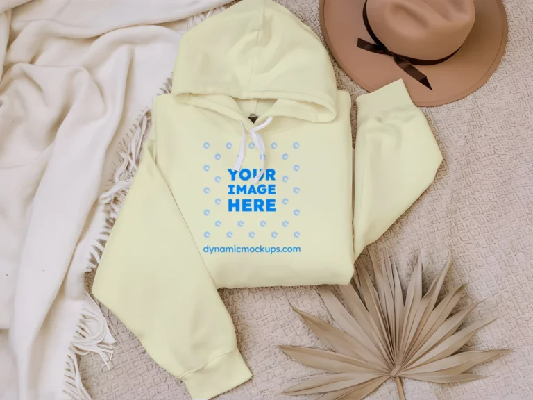 3D Wearing Cream Hoodie Mockup Front View Template