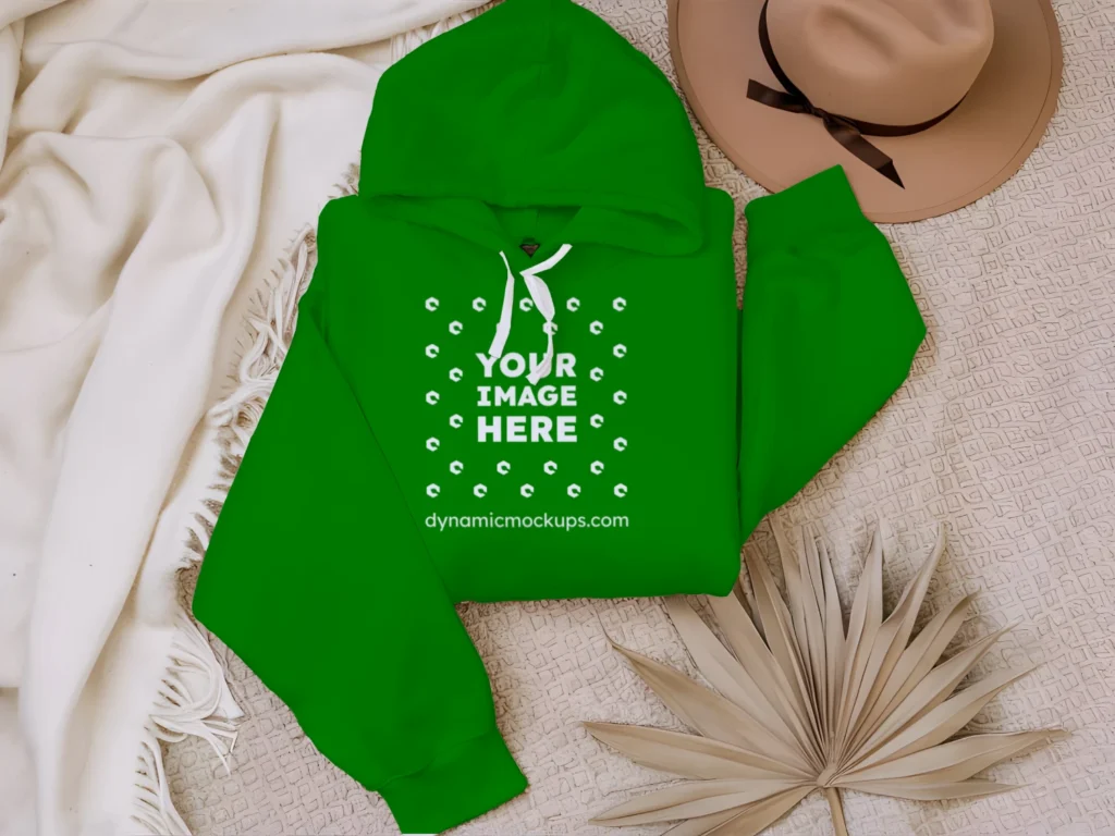3D Wearing Green Hoodie Mockup Front View Template