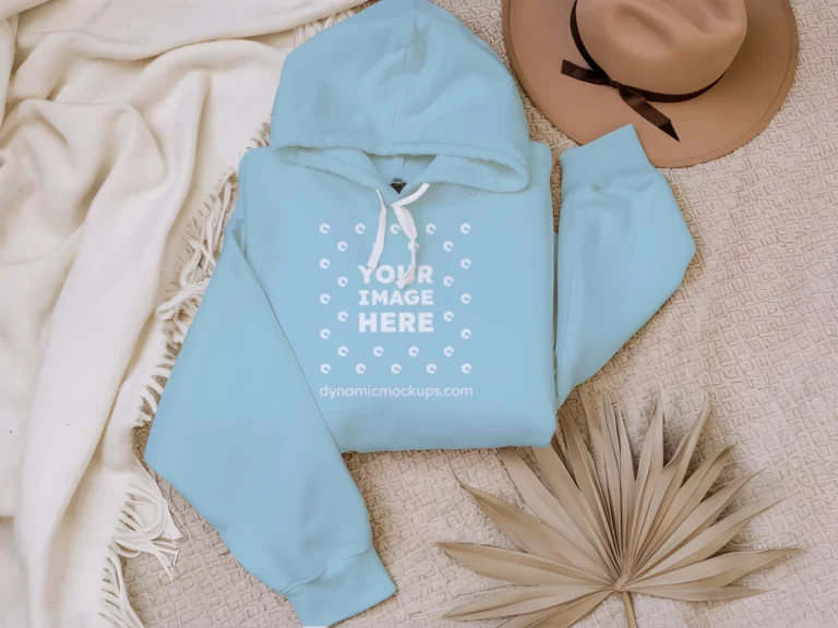 3D Wearing Light Blue Hoodie Mockup Front View Template