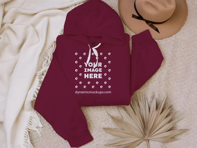 3D Wearing Maroon Hoodie Mockup Front View Template