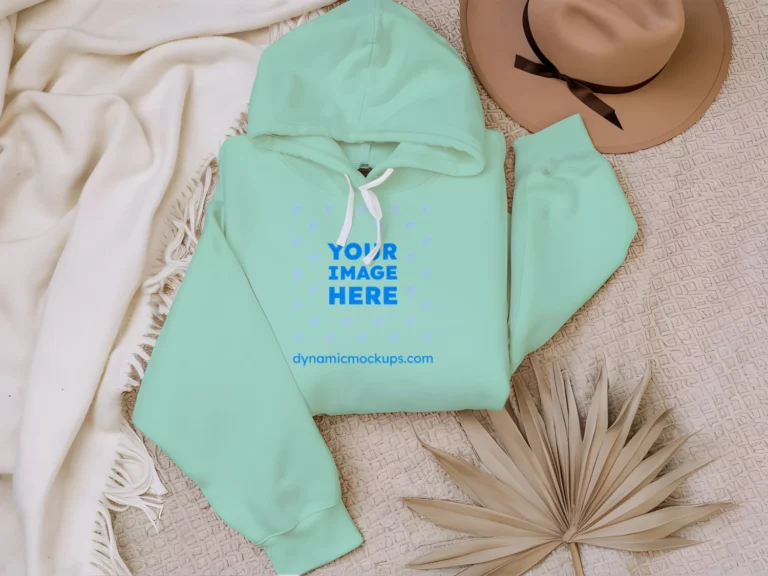3D Wearing Mint Hoodie Mockup Front View Template