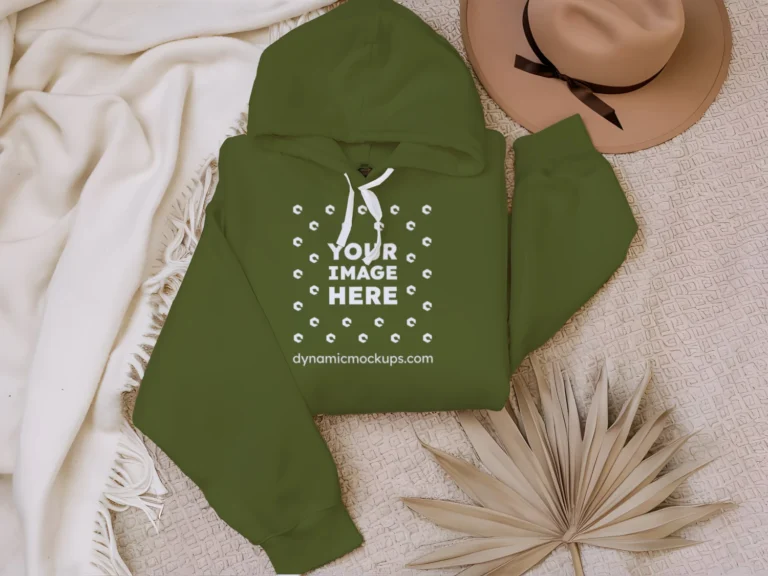 3D Wearing Olive Green Hoodie Mockup Front View Template