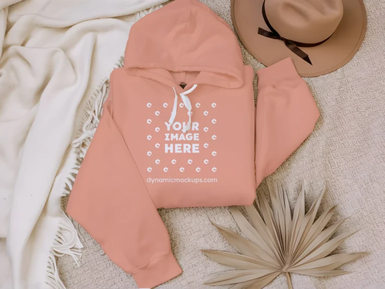 3D Wearing Peach Hoodie Mockup Front View Template