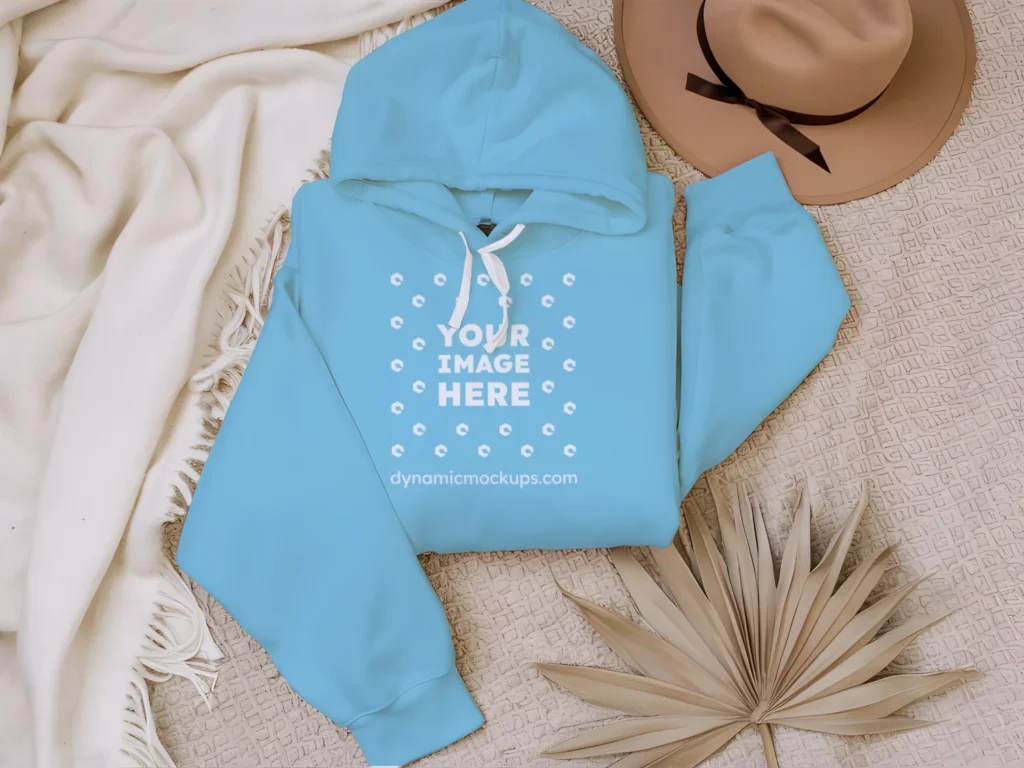 3D Wearing Sky Blue Hoodie Mockup Front View Template
