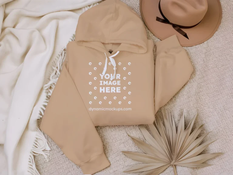 3D Wearing Tan Hoodie Mockup Front View Template