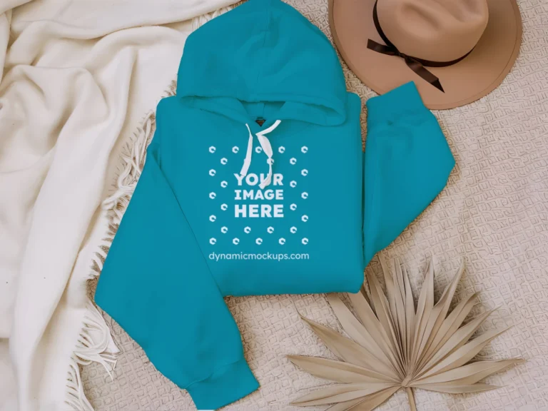 3D Wearing Teal Hoodie Mockup Front View Template