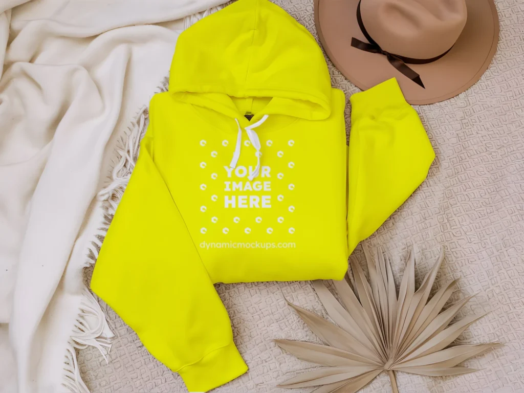 3D Wearing Yellow Hoodie Mockup Front View Template