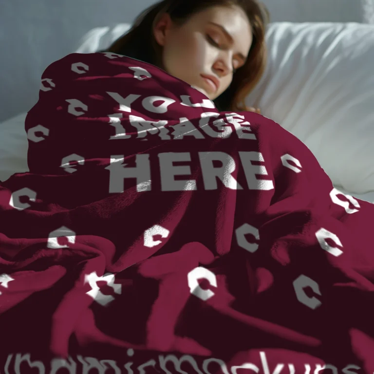 Maroon Blanket Mockup Template
