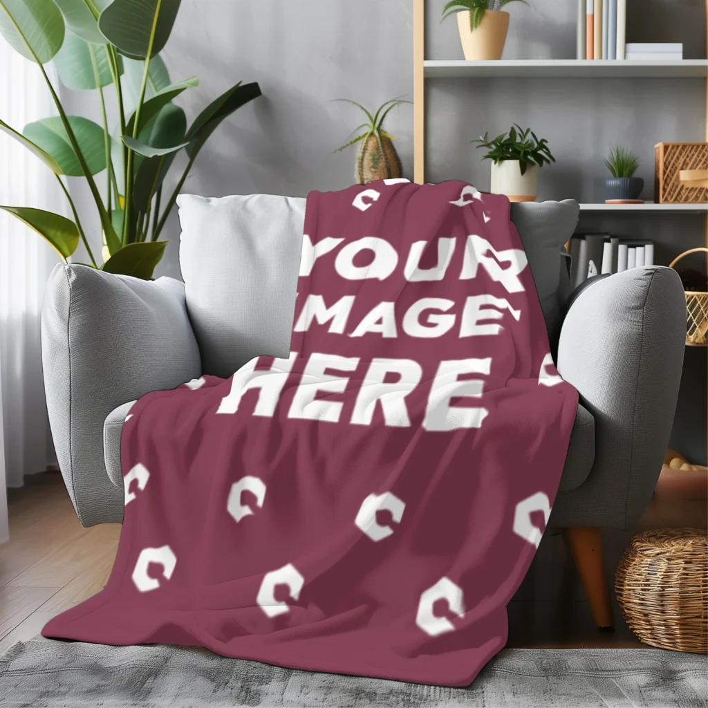 Maroon Blanket Mockup Template