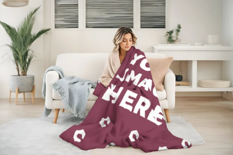 Maroon Blanket Mockup Template