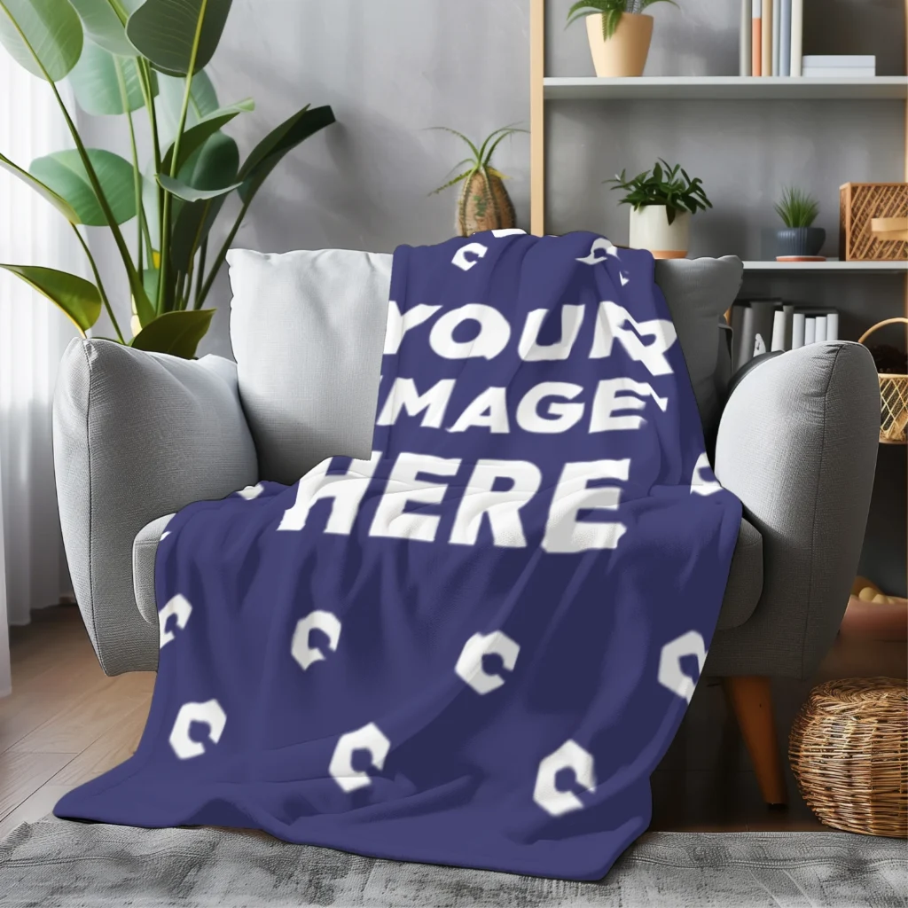 Navy Blue Blanket Mockup Template