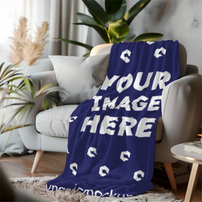 Navy Blue Blanket Mockup Template