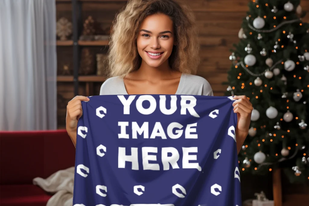 Navy Blue Blanket Mockup Template