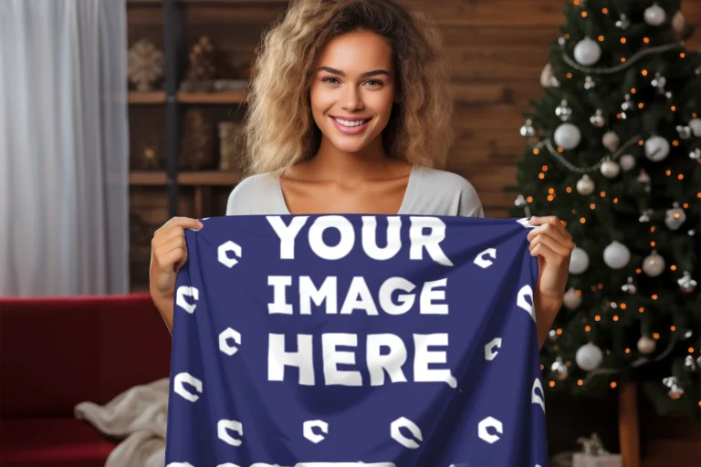 Navy Blue Blanket Mockup Template