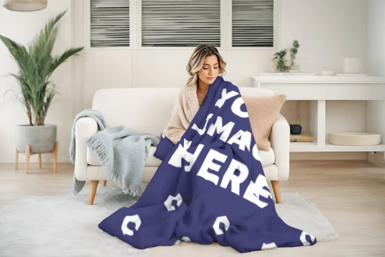 Navy Blue Blanket Mockup Template