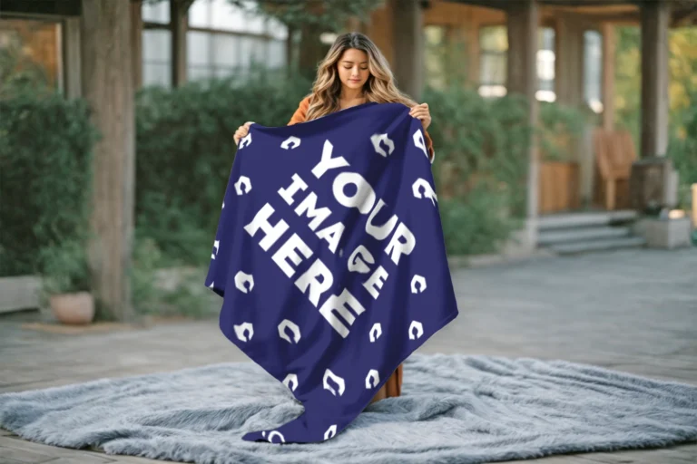 Navy Blue Blanket Mockup Template