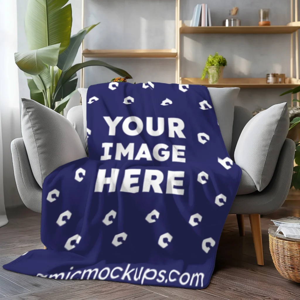 Navy Blue Blanket Mockup Template