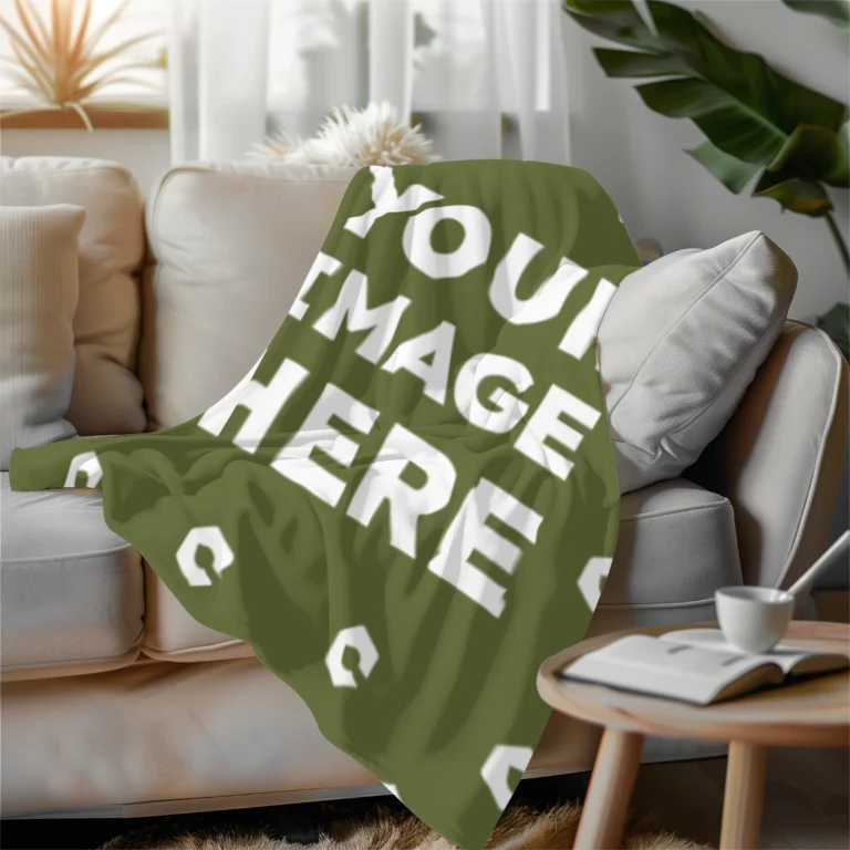 Olive Green Blanket Mockup Template