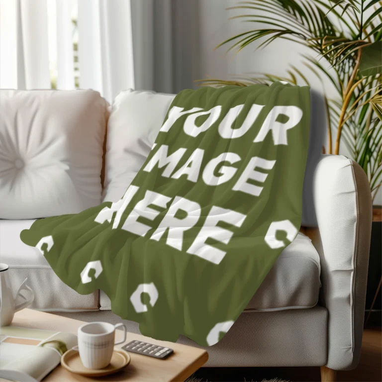 Olive Green Blanket Mockup Template