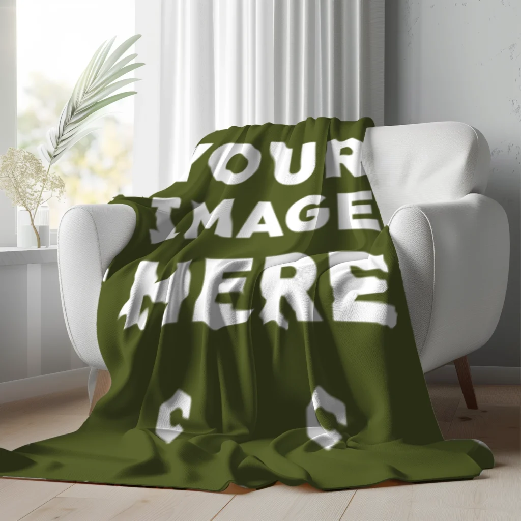 Olive Green Blanket Mockup Template