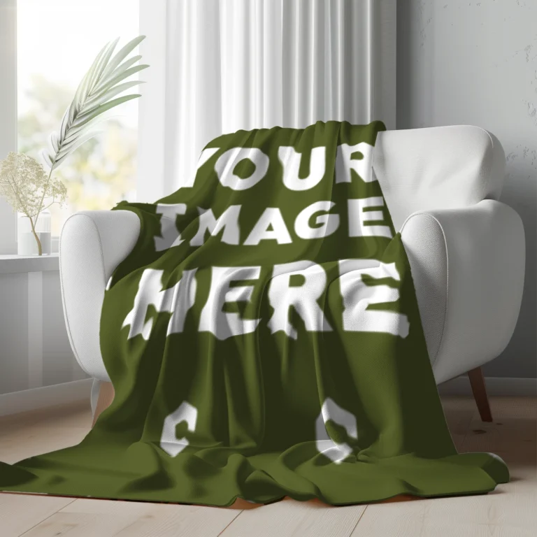 Olive Green Blanket Mockup Template