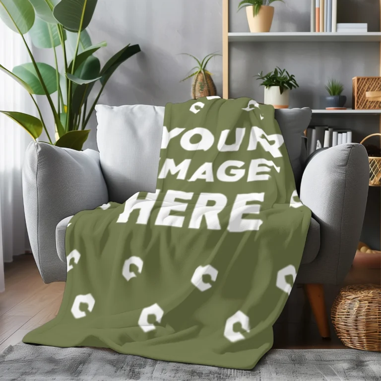 Olive Green Blanket Mockup Template