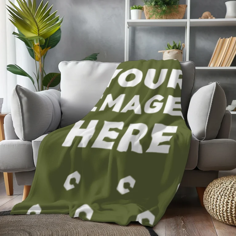 Olive Green Blanket Mockup Template