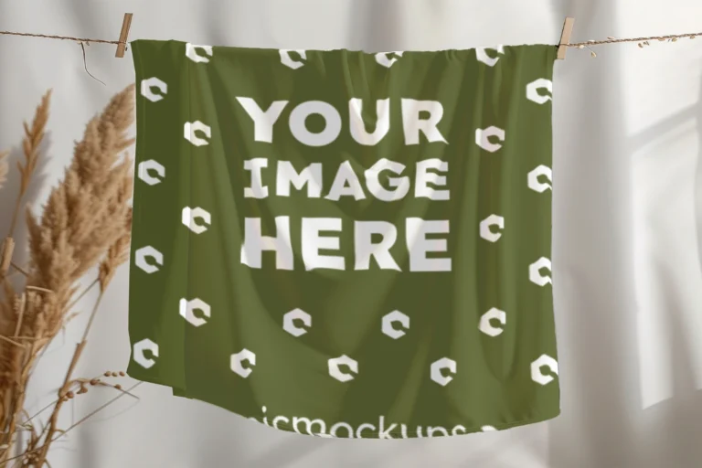 Olive Green Blanket Mockup Template
