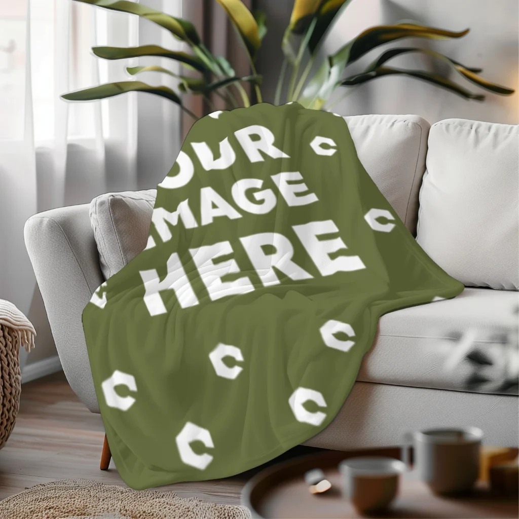 Olive Green Blanket Mockup Template