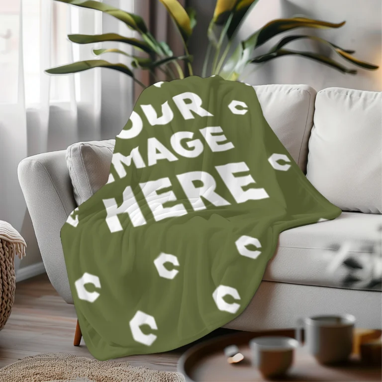 Olive Green Blanket Mockup Template