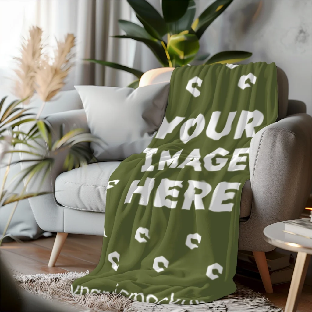 Olive Green Blanket Mockup Template