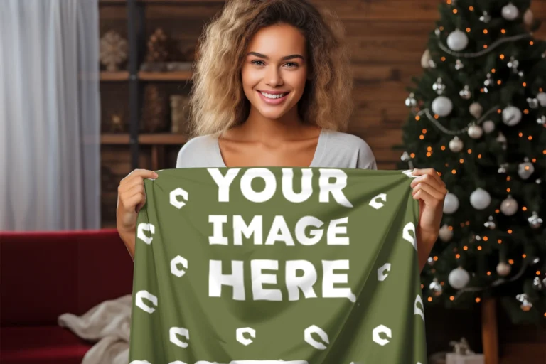 Olive Green Blanket Mockup Template