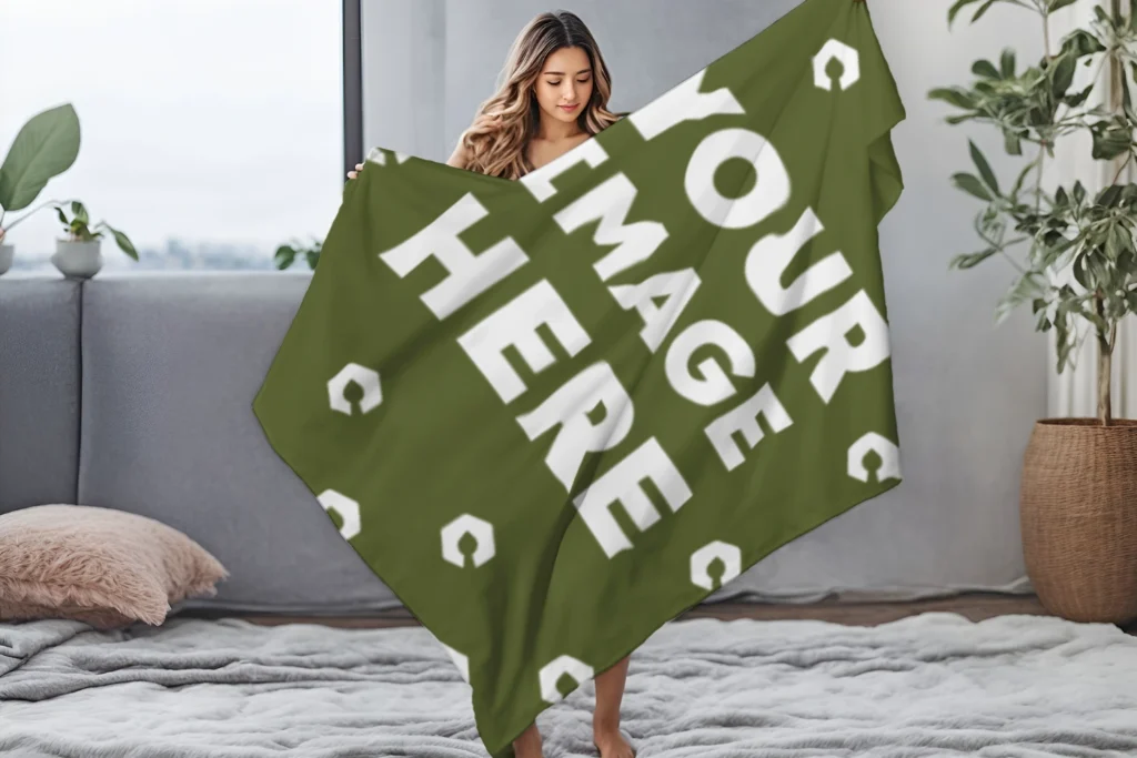 Olive Green Blanket Mockup Template