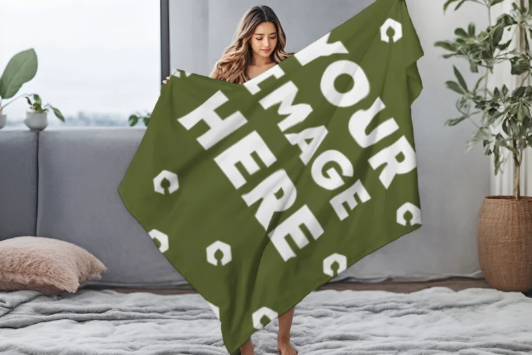 Olive Green Blanket Mockup Template