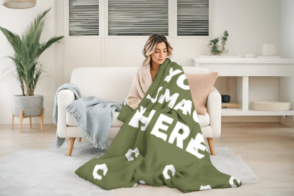 Olive Green Blanket Mockup Template