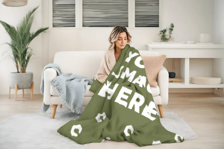 Olive Green Blanket Mockup Template